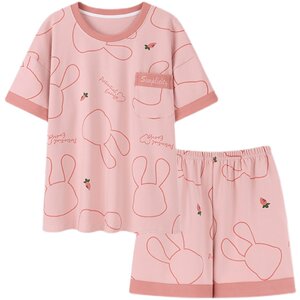 Langsha pajamas female summer cotton thin short -sleeved shorts cute summer casual can wear home clothes two -piece set