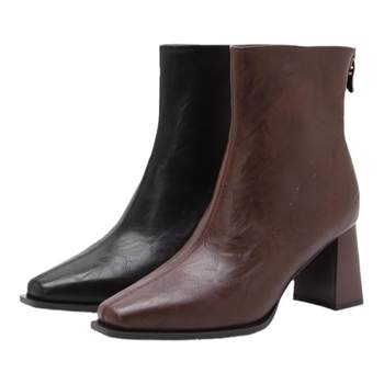 Best Winter Mall New French Square Toe Small Ankle Boots Women's Shoes High Heels Plus Velvet Slim Short Boots M5010DD4