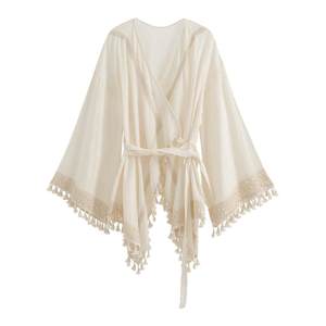 
Azure French retro lace spliced ​​sun protection cardigan elastic waist variety lace spliced ​​high waist cake skirt