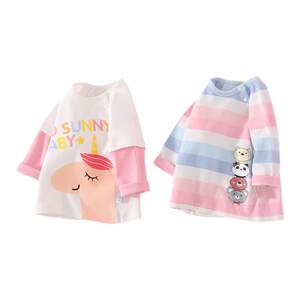 2 pieces of children's T -shirts Long -sleeved spring and autumn pure cotton boys and girls clothes baby top baby base shirt outside wearing
