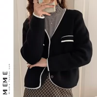 Короткий кардиган, свитер, куртка, увеличенная толщина, в стиле Шанель, коллекция 2022, V-образный вырез, длинный рукав