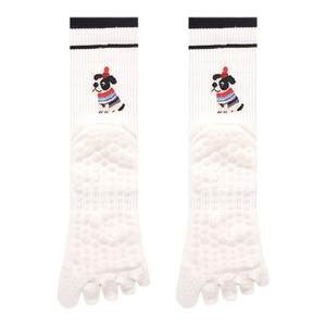 Yoga socks for women with anti-slip silicone professional five-finger socks indoor fitness exercise Pilates cartoon puppy mid-tube socks