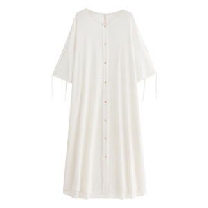 Yuenen nightdress pajama female summer cotton short -sleeved summer summer summer cardigan shirt long high size white high -level
