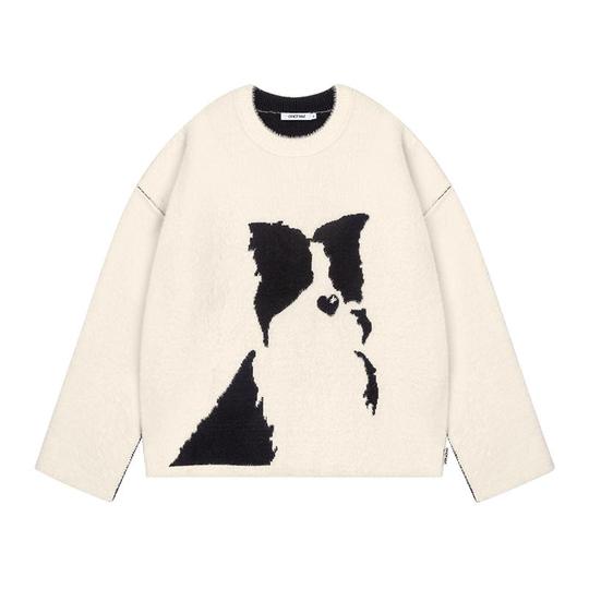 OPEN YY ネイビー 犬シルエット ニットセーター OPEN YY ネイビー 犬シルエット ニットセーター