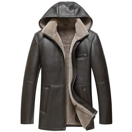 Primary ecological fur integrated winter men's clothing men's hats with hat jacket leather coat men's fur wool wool coat
