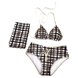 Jennie's same niche American hottie sexy retro plaid hottie split bikini small breasts spa swimsuit
