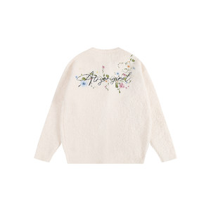 
ATRY cardigan sweater for women in autumn and winter new American retro overshoulder floral embroidery knitted couple jacket for men