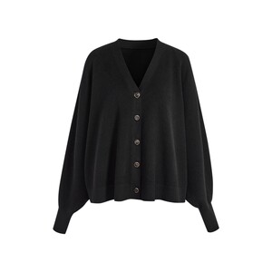 
Wide color black v-neck sweater cardigan for women 2026 spring new loose temperament long-sleeved coat autumn and winter