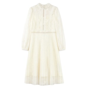 
Qiushui Yiren's elegant and versatile waist-cinching A-line skirt 2026 spring new lace pleated fake two-piece dress