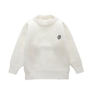
Children's mink sweater for girls and boys plus velvet thickened sweater for medium-sized children's winter base shirt for babies white
