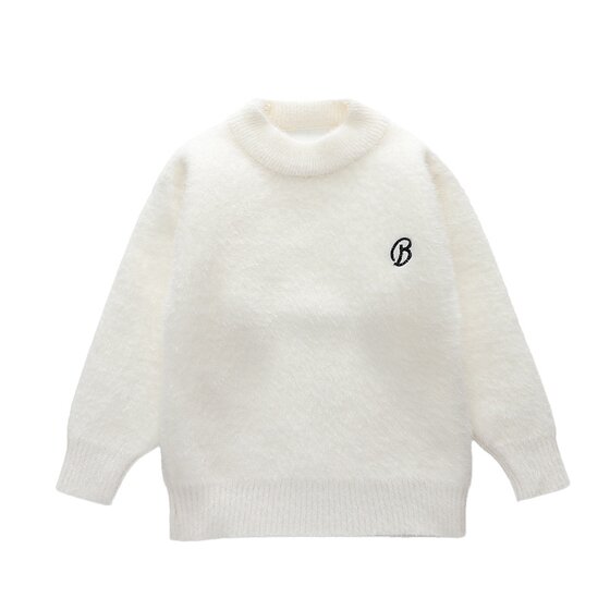 
Children's mink sweater for girls and boys plus velvet thickened sweater for medium-sized children's winter base shirt for babies white