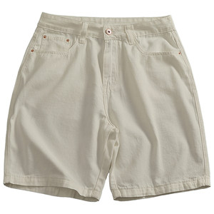 Washed old white black denim shorts men's simple and versatile loose straight lazily casual mid-pants five-point pants