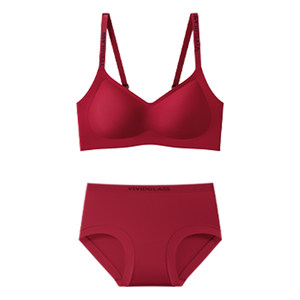 Herbal primary color underwear women's underwear set women's anti-gravity lifting small breast push-up bra without wire rings
