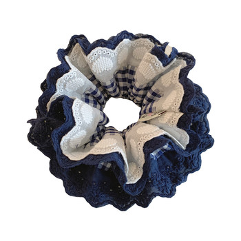 
Navy blue checkered love lace lace double-layer large intestine hair ring women tie hair bun hair rope low ponytail head rope