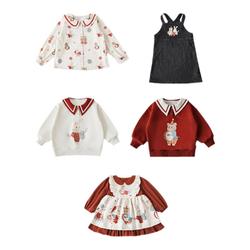 Youyou Girls Shirt Long Sleeve Spring And Autumn Style Doll Collar Cartoon Cute Top Autumn Versatile Sweater Western Style Skirt