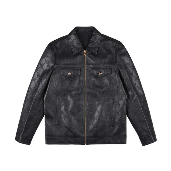 
[Sheep Leather] Raidy Boer/Raidy Boer 2025 Autumn Men's Embossed Lapel Leather Jacket 2006