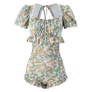 The new couple swimsuit female linked small breasts gathered steel stretch, thin and covered with belly, fashionable men's beach pants vacation swimsuit
