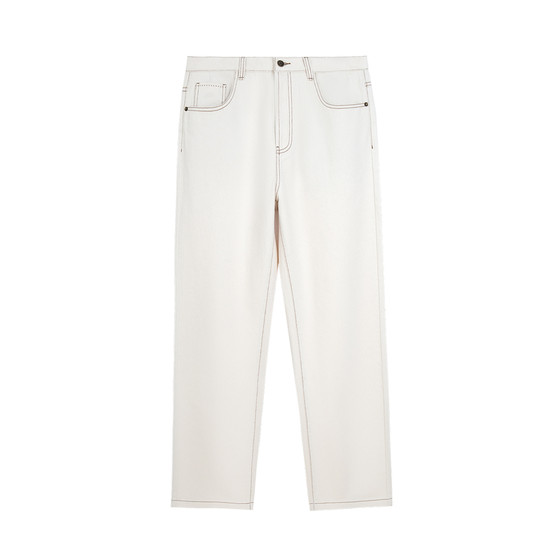 
[Elegant Gentleman] High-end retro white cotton autumn men's fitted straight jeans DBJ385