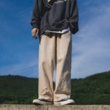 Штаны, осенние черные японские повседневные брюки, свободный прямой крой