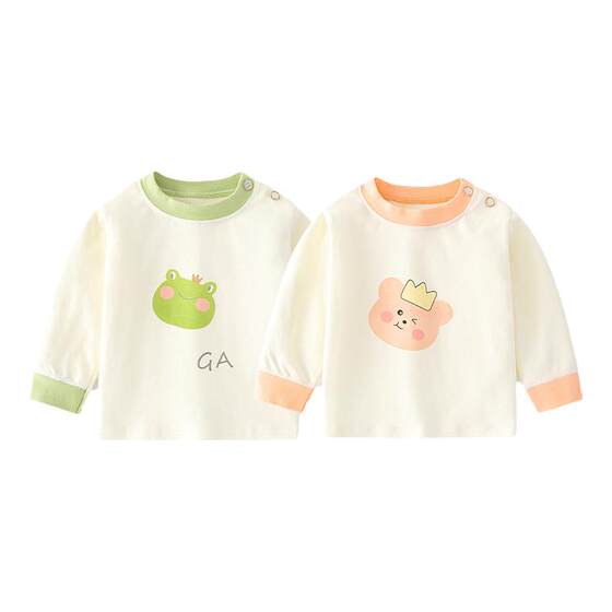 
Jingqi Baby autumn clothes single piece top A pure cotton children's underwear long-sleeved T-shirt for boys and girls spring and autumn base shirt