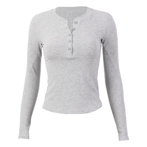 
movingtime yoga wear women's henley shirt long-sleeved sports top fitness wear Pilates training base spring