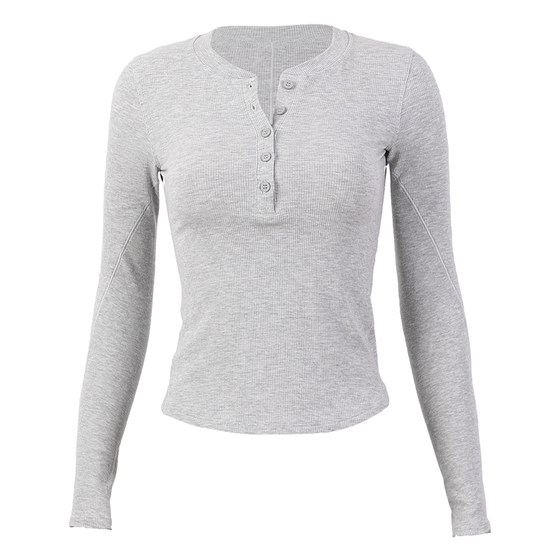 
movingtime yoga wear women's henley shirt long-sleeved sports top fitness wear Pilates training base spring