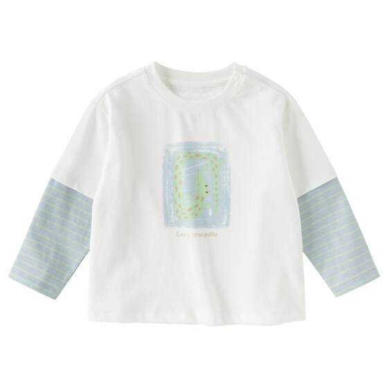 
David Bella boys long-sleeved T-shirt baby category A pure cotton top 2026 spring new children's fake two-piece bottoming shirt