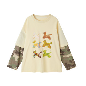 
Pudding Haru Children's Clothing Spring Clothes Boys' Fake Two-piece Tops 2026 Spring and Summer New Children's Trendy Camouflage Long-Sleeved T-Shirt