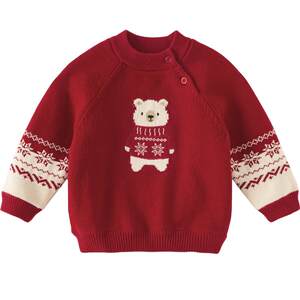 
David Bella children's half turtleneck red sweater winter New Year's top for boys and girls plus velvet Fair Isle sweater