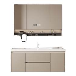Storage bathroom cabinet combination washbasin solid wood cream style