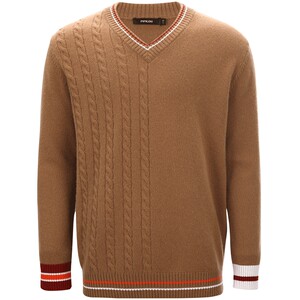 
Pippi dog autumn and winter men's contrasting color V-neck cable casual loose cashmere sweater pullover knitted sweater