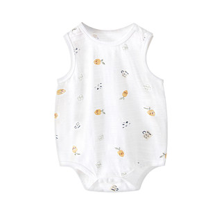 
Lemon crawling baby vest bag fart clothing summer male and female baby triangle robe pure cotton thin sleeveless jumpsuit