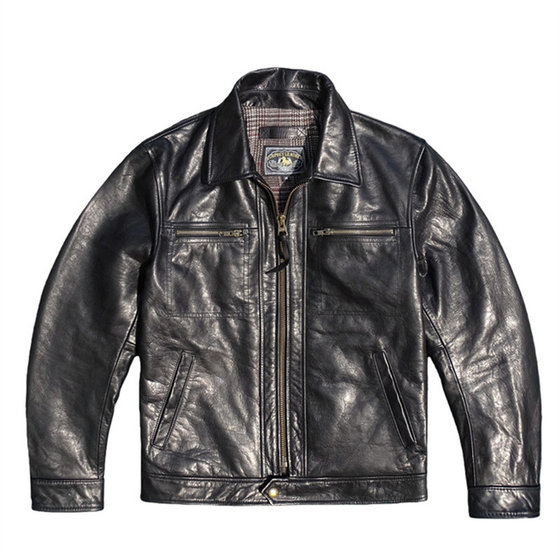 
Brad Pitt's Japanese imported water ripple softened horsehide leather jacket men's lapel slim leather jacket
