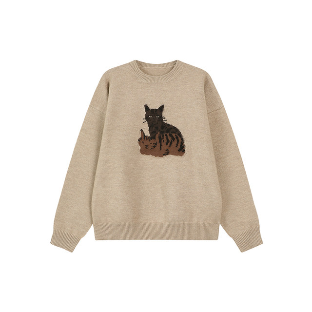 Wu Tongtong's cartoon printing round neck loose long -sleeved sweater female autumn and winter Korean wild slim coat top