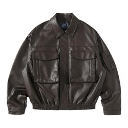 Nothommeblue Lanqi 2023 Spring New Retro Workwear Couple Flight Jacket Leather Jacket Men's Trendy