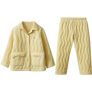 
[Little cotton-padded jacket] Red bean home quilted pajamas for couples three-layer thickened coral velvet anti-static women's suit men's winter
