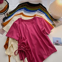 Короткая мини-юбка, летняя футболка, жакет, коллекция 2023, в корейском стиле, короткий рукав