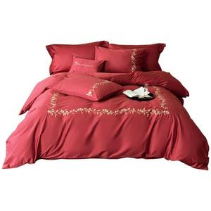 Mercury Home Textiles Wedding Four-piece Cotton Embroidered Wedding Suite Red Festive Wedding Bedding 26 Years New Product