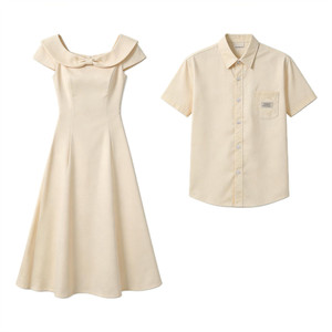 
Niche design couple's clothing summer 2026 Korean style short-sleeved shirts for men and women French style one skirt and one trendy dress