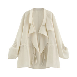 
[Minyue] Light and drapey Lyocell acetate satin casual minimalist lapel structured drawstring windbreaker-1018