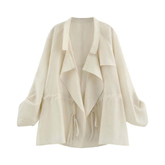 
[Minyue] Light and drapey Lyocell acetate satin casual minimalist lapel structured drawstring windbreaker-1018