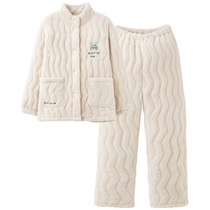 
Mrs. Sili couple's pajamas in winter ladies coral velvet plus velvet extra thick three-layer cotton men can wear cotton jackets outside