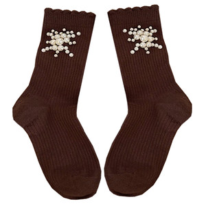 
2025 new hot style small lace personalized pearl socks for women original beaded matching small leather shoes mid-calf socks trendy