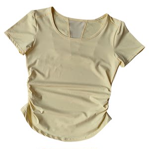 
Sports short-sleeved women's summer pleated waist-lifting fitness training top mesh splicing breathable quick-drying yoga suit T-shirt