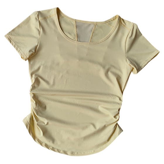 
Sports short-sleeved women's summer pleated waist-lifting fitness training top mesh splicing breathable quick-drying yoga suit T-shirt