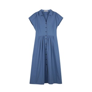 
solighter French retro blue v-neck shirt dress summer new slimming waist temperament long skirt