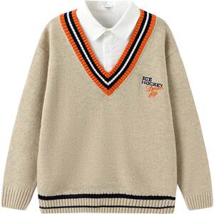 Balabala boys' sweaters, medium and large children's fake two-piece knitted sweaters, autumn and winter children's clothing, children's bottoming shirts for babies