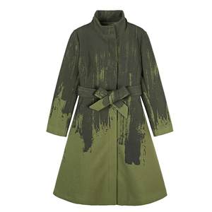 
Sdeer San Dior women's casual stand collar smudged waist-closed mid-length woolen coat S20481852