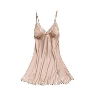 2025 new pajamas for women in summer sexy suspender ice silk thin Korean version spring and autumn with chest pad pure lustful nightgown
