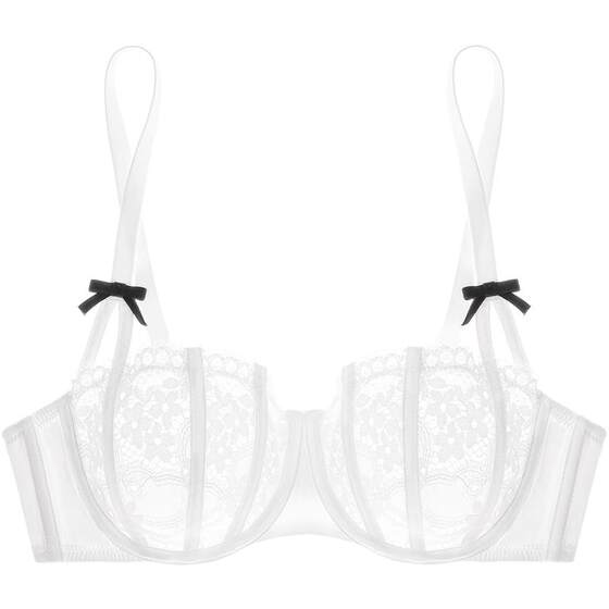 
Curious Miss Eyelashes Underwear Female Female Thin Anti-Sagging French Pure Lace Bra Set White Rabbit Ear Cup